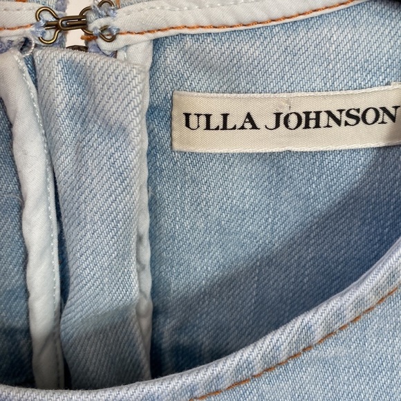 Ulla Johnson Manon Long-Sleeve‎ Denim Shift Dress Wrist Ties Puff Sleeves Zips - Picture 7 of 11